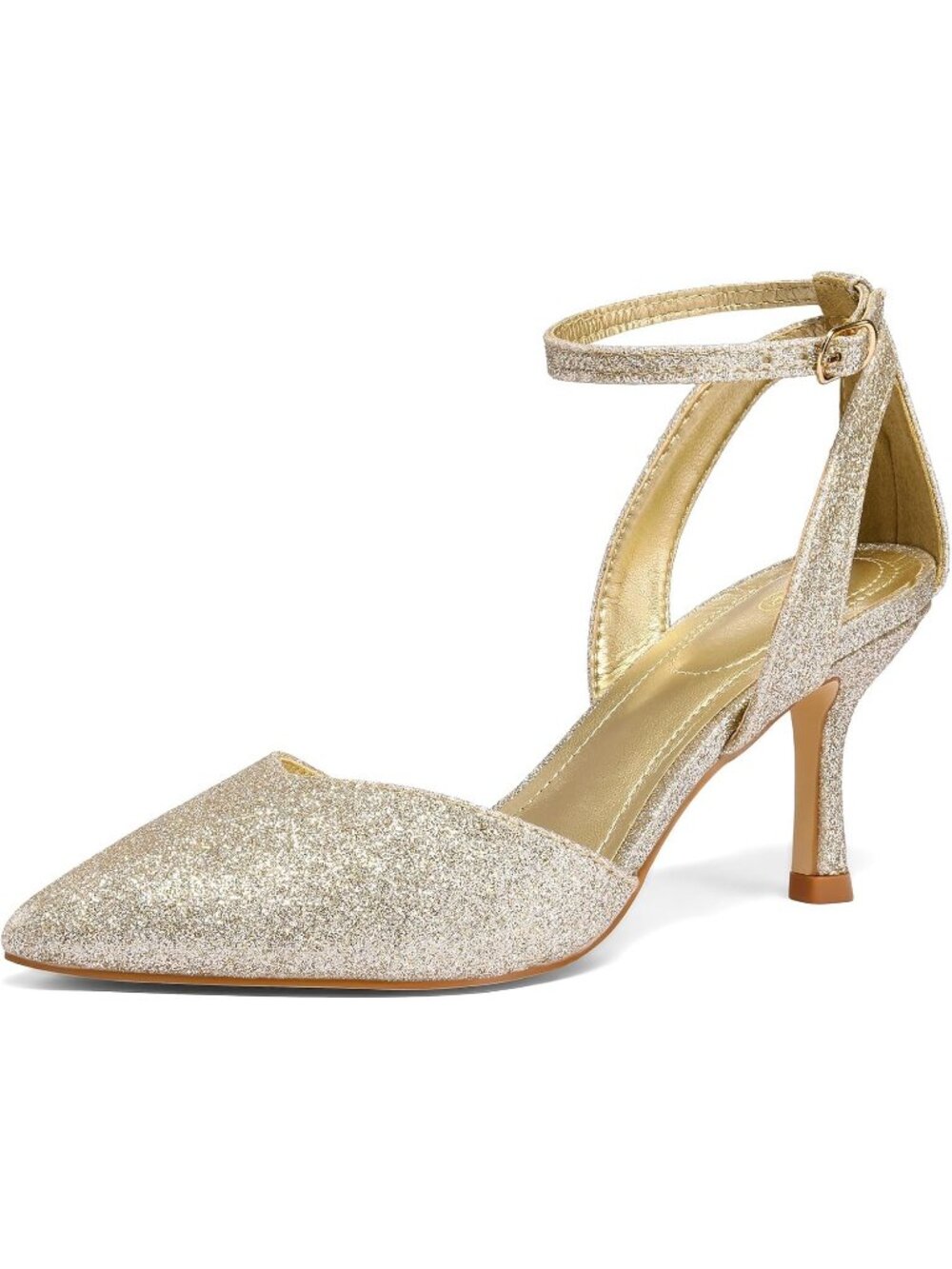 Women's Gold Glitter Closed Toe Kitten Heels Comfortable Pumps Party Dress Shoes